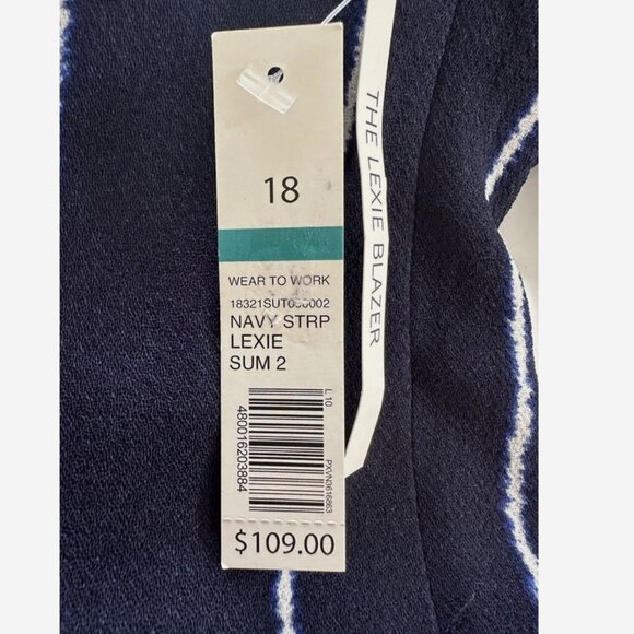 LIMITED Navy Blue White Stripe Open Knit Blazer NWT 18 Cardigan Jacket Plus - Picture 8 of 9